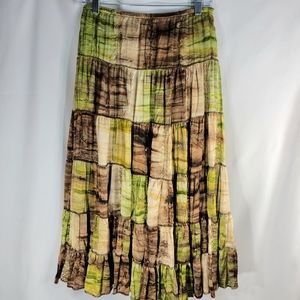 Mix Nouveau Green & Browns Lace & Sequin Accents BOHO Hippie Skirt Size 10